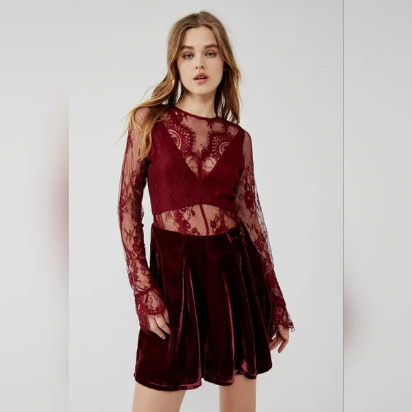 Free People Marlie Lace Velvet Mini Dress Size XL - Picture 12 of 15